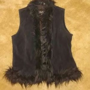 Suede Vest with Faux Fur Trim